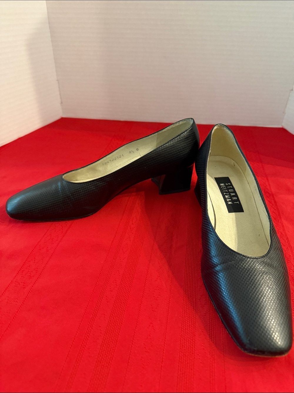 Stuart Weitzman Shoes - Black Textured Low Block Heel Pumps Size 8.5